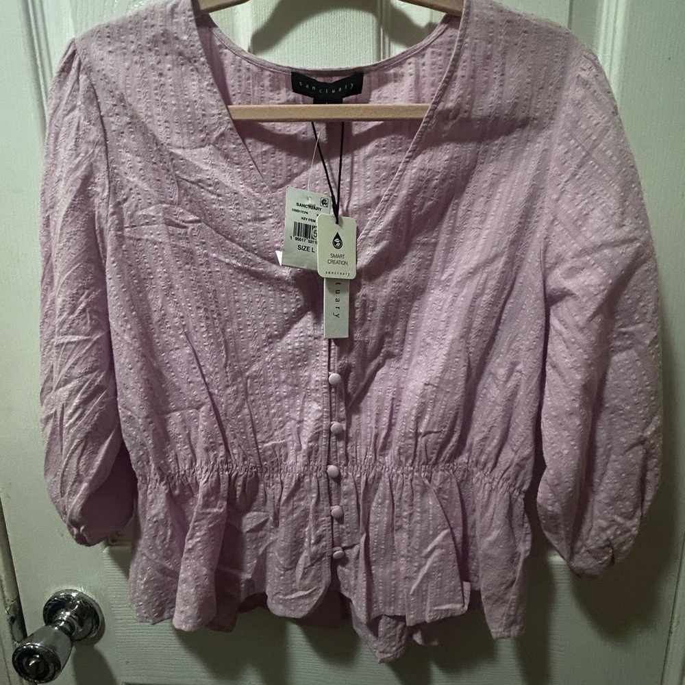NWT Sanctuary Lilac V-Neck Button-Up Blouse - Picture 5 of 7